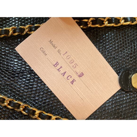 Lou-Rexx Vintage Quilted Snakeskin Round Chain Strap Handbag Black Loehmann's - Picture 11 of 14